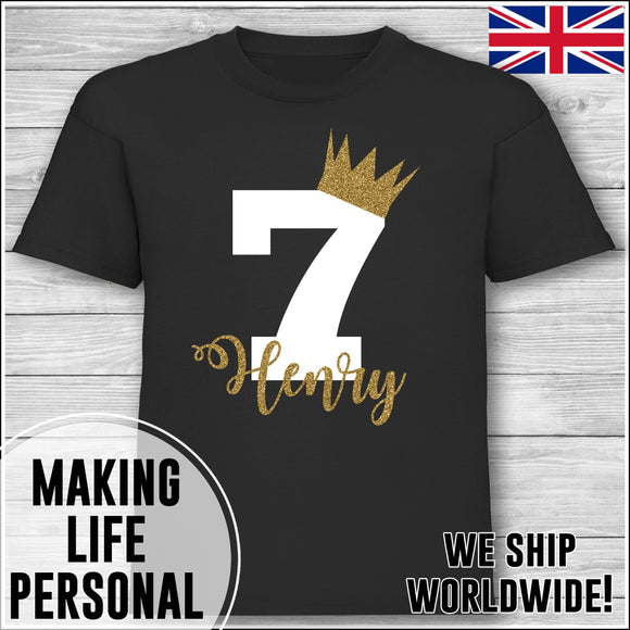 Personalised Birthday T-Shirt Name Age Number Boy Or Girl Black