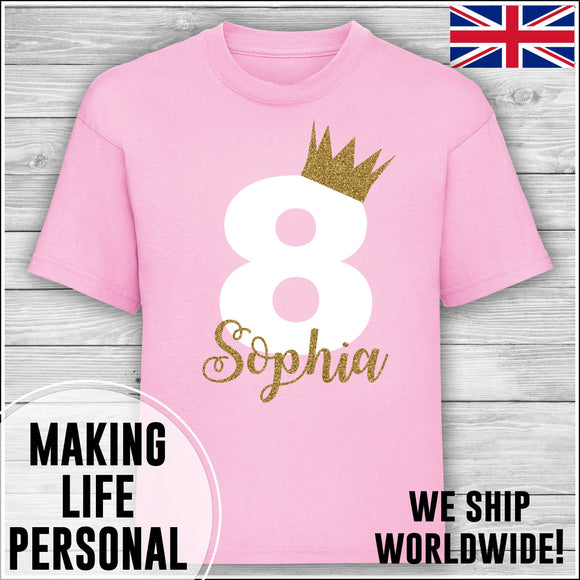 Personalised Birthday T-Shirt Name Age Number Boy Or Girl Pink