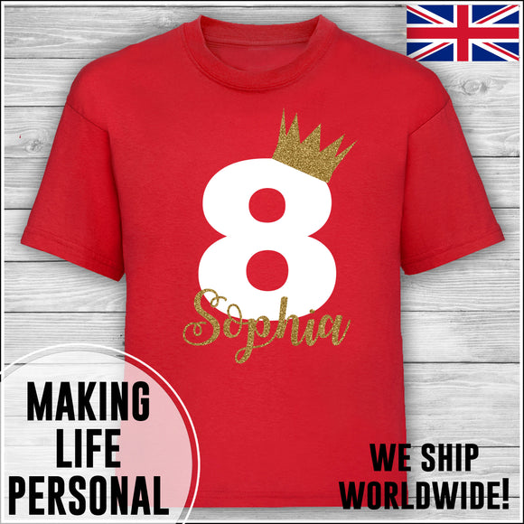 Personalised Birthday T-Shirt Name Age Number Boy Or Girl Red