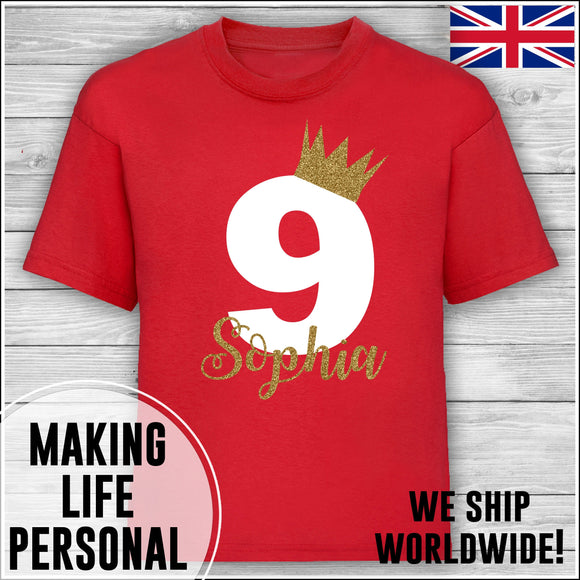 Personalised Birthday T-Shirt Name Age Number Boy Or Girl Red