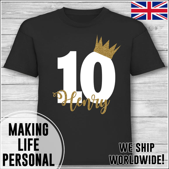 Personalised Birthday T-Shirt Name Age Number Boy Or Girl Black