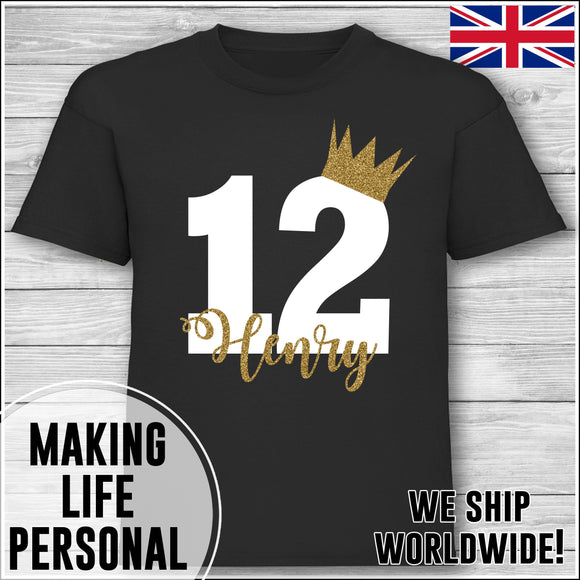 Personalised Birthday T-Shirt Name Age Number Boy Or Girl Black