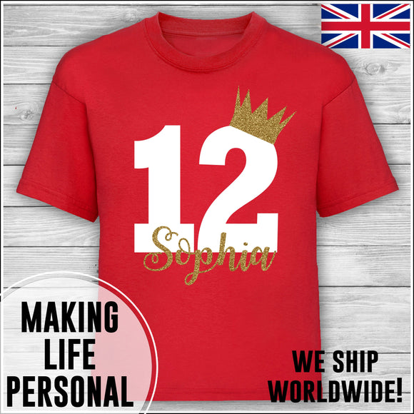 Personalised Birthday T-Shirt Name Age Number Boy Or Girl Red