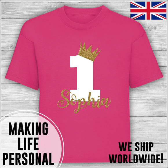 Personalised Birthday T-Shirt Name Age Number Boy Or Girl Hot Pink