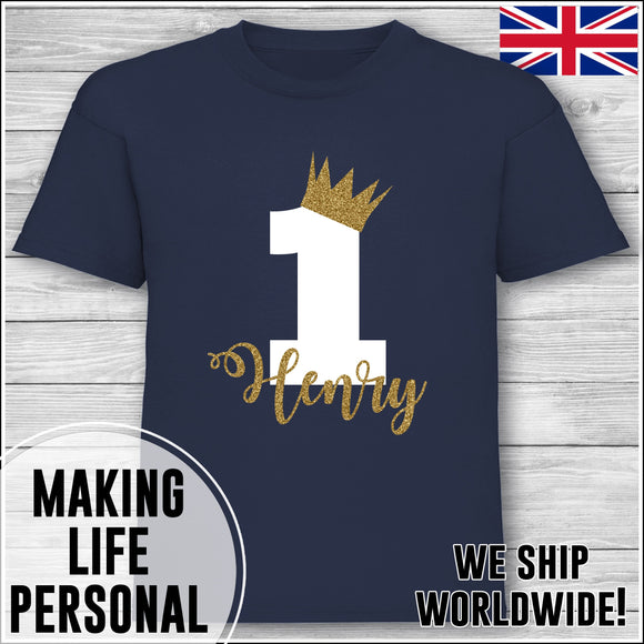 Personalised Birthday T-Shirt Name Age Number Boy Or Girl Navy