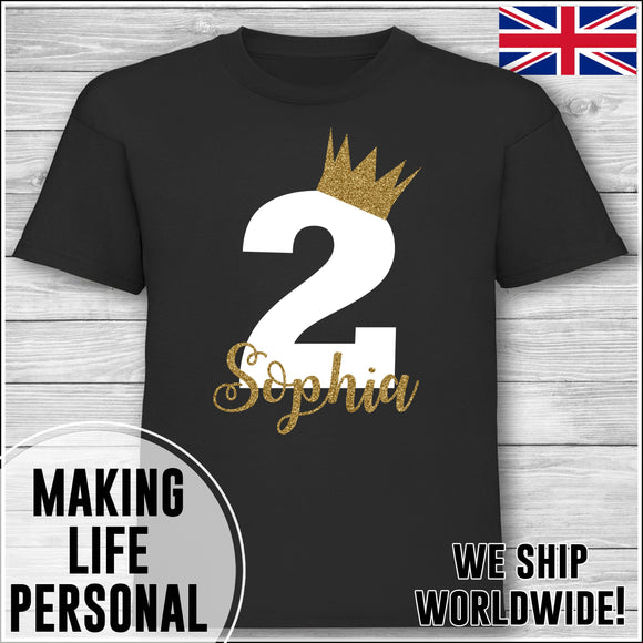 Personalised Birthday T-Shirt Name Age Number Boy Or Girl Black