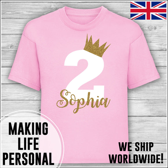 Personalised Birthday T-Shirt Name Age Number Boy Or Girl Pink