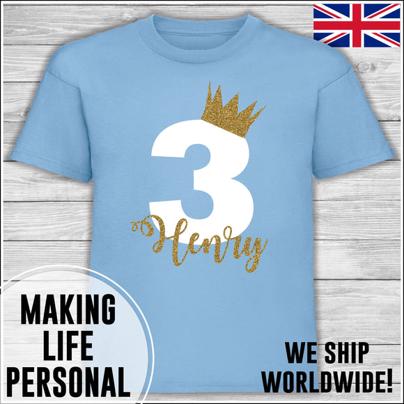Personalised Birthday T-Shirt Name Age Number Boy Or Girl Blue