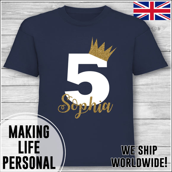 Personalised Birthday T-Shirt Name Age Number Boy Or Girl Navy