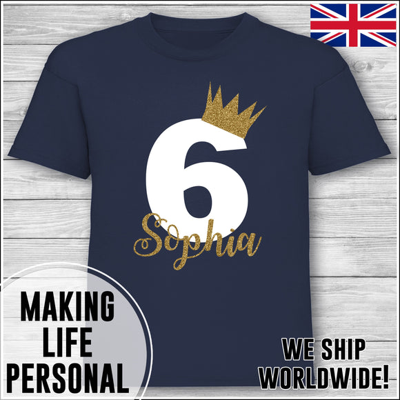 Personalised Birthday T-Shirt Name Age Number Boy Or Girl Navy