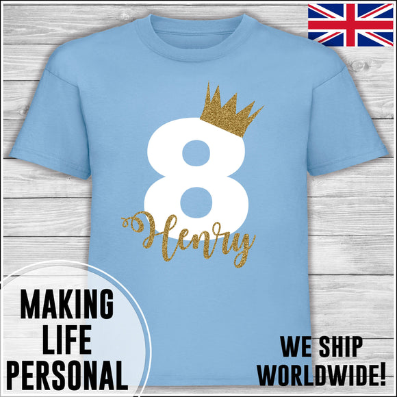 Personalised Birthday T-Shirt Name Age Number Boy Or Girl Blue
