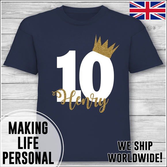 Personalised Birthday T-Shirt Name Age Number Boy Or Girl Navy