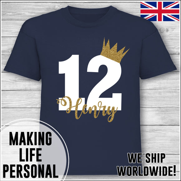 Personalised Birthday T-Shirt Name Age Number Boy Or Girl Navy