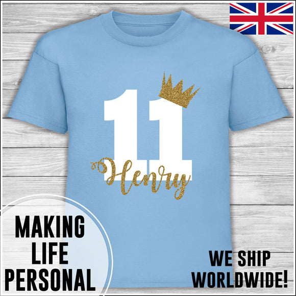 Personalised Birthday T-Shirt Name Age Number Boy Or Girl Blue