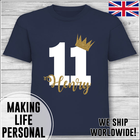 Personalised Birthday T-Shirt Name Age Number Boy Or Girl Navy
