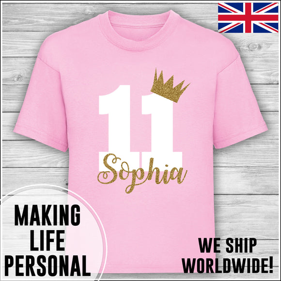 Personalised Birthday T-Shirt Name Age Number Boy Or Girl Pink