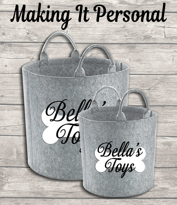 Personalised Dog Toy Bag Dog Toy Basket Dog Toy Felt Trug Dog Toy Storage Bag