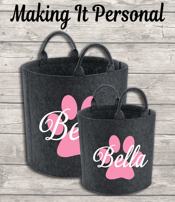 Personalised Dog Toy Bag Dog Toy Basket Dog Toy Felt Trug Dog Toy Storage Bag Dog Paw Dog Gift Dog Birthday Gift Idea