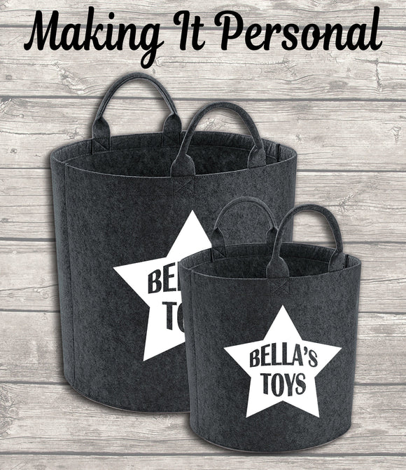 Personalised Kids Toy Bag Kids Toy Basket Toy Felt Trug Dog Toy Storage Bag Birthday Gift Idea