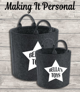 Personalised Childs Toy Bag Kids Toy Basket Toy Felt Trug Dog Toy Storage Bag Birthday Gift Idea