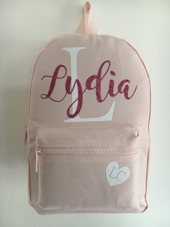 Personalised Pink Mini Backpack ADD Your NAME and Initials Back To School Backpack Kids