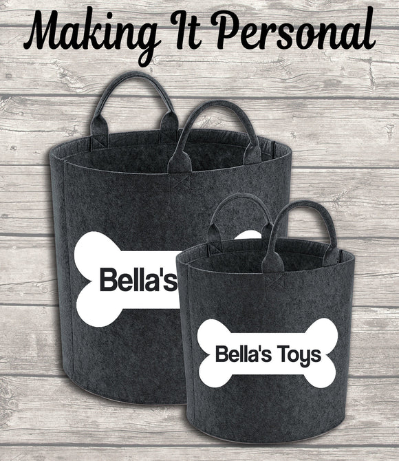 Personalised Dog Toy Bag Dog Toy Basket Dog Toy Felt Trug Dog Toy Storage Bag Dog Bone Dog Gift Dog Birthday Gift Idea