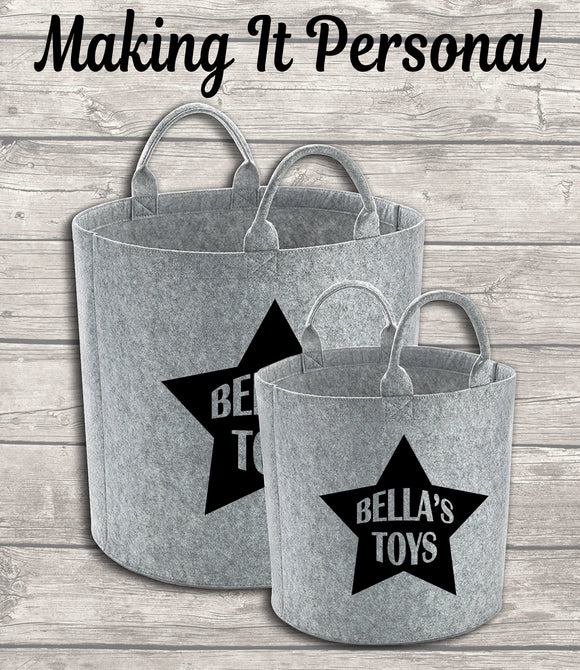 Personalised Childs Toy Bag Kids Toy Basket Toy Felt Trug Dog Toy