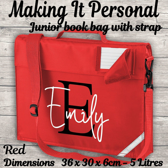Kids Bookbag Personalised With Initial and Name - Back To School - Available In 5 Colours