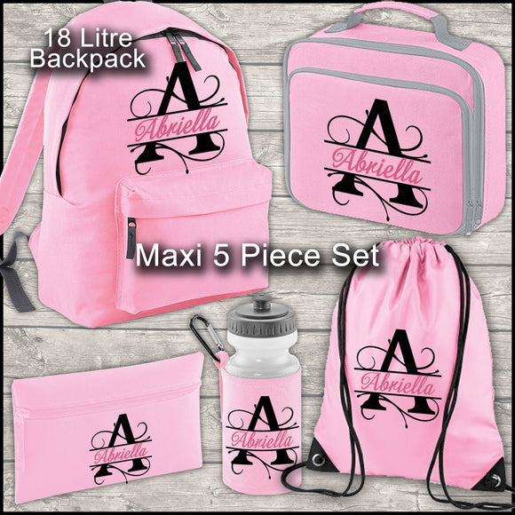 Personalised Backpack Kids 18 12 or 9 Litre Boys Girls Initial Name Lunch Bag Water Bottle Pencil Case School PE Bag Back To School Pink