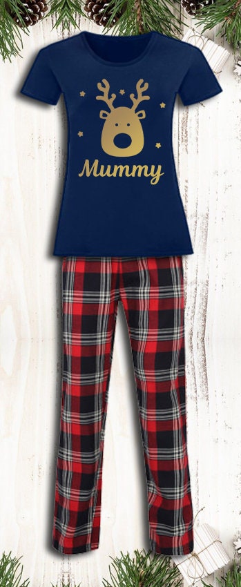 Personalised Matching Family Christmas Pyjamas Reindeer Tartan Design