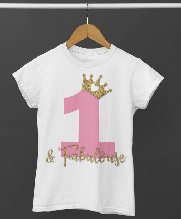 Personalised 1st 2nd 3rd 4th 5th 6th Fabulous Birthday T-Shirt White With Pink and Gold Glitter or Blue and Gold Glitter