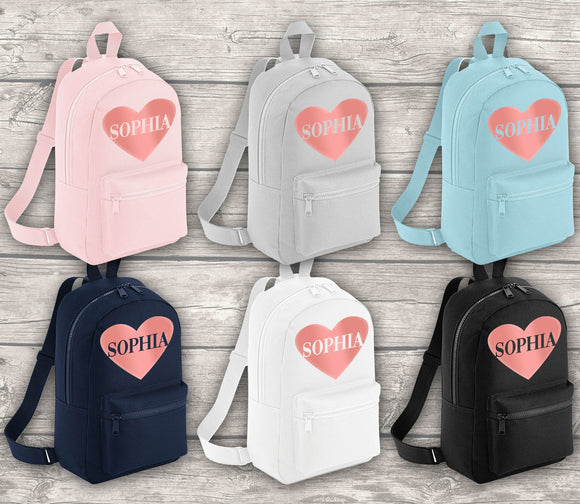 Personalised Mini Rose Gold Heart Backpack ADD Your NAME Back To School Backpack Kids Backpack Child Backpack Toddler