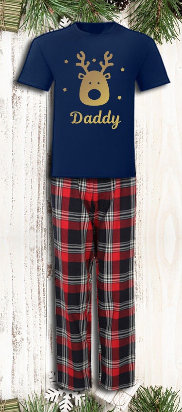 Personalised Matching Family Christmas Pyjamas Reindeer Tartan Design