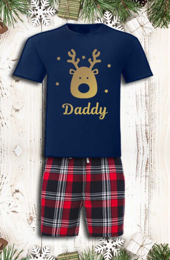 Personalised Matching Family Christmas Pyjamas Reindeer Tartan Design