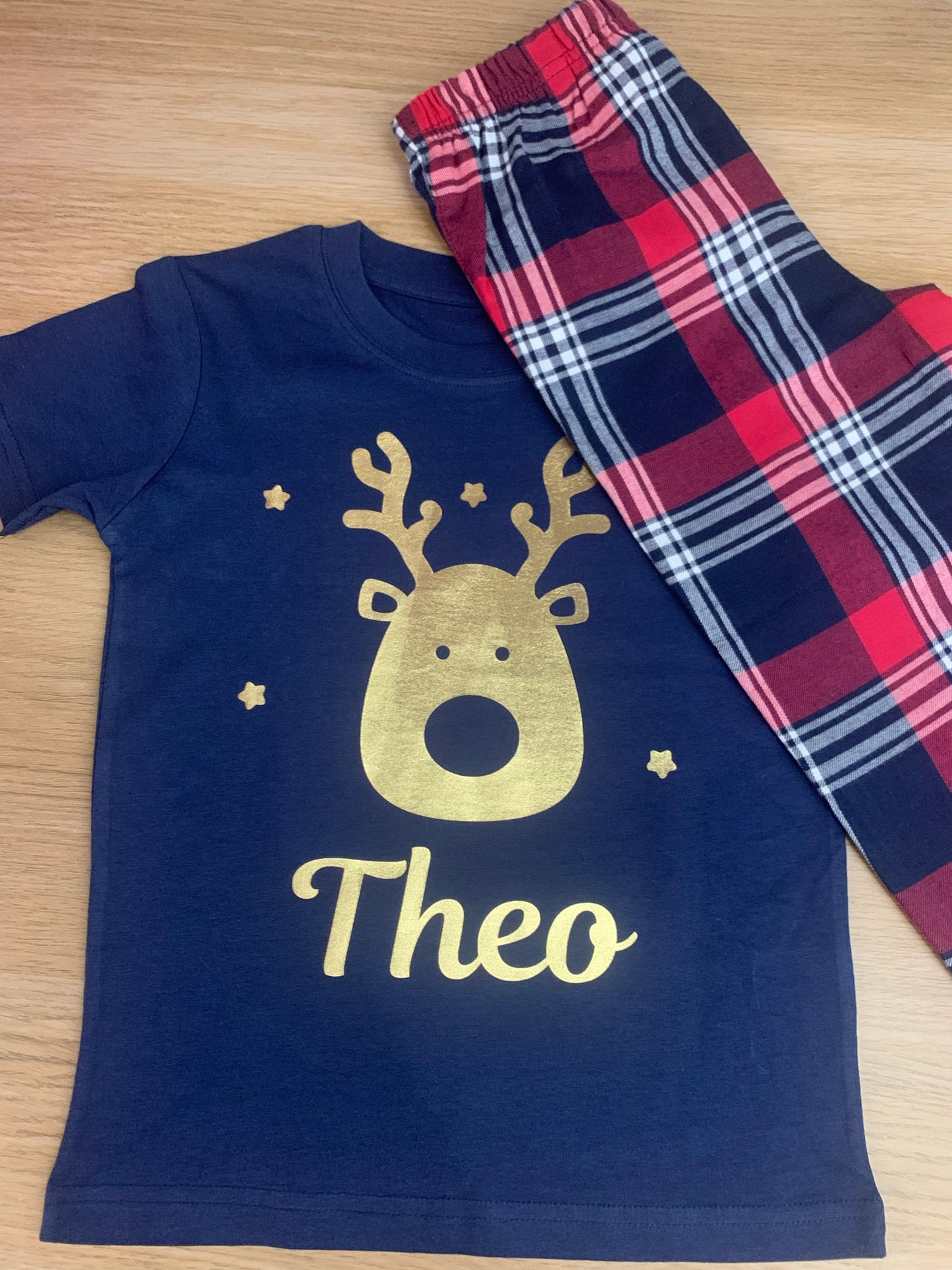 Personalised Matching Family Christmas Pyjamas Reindeer Tartan Design