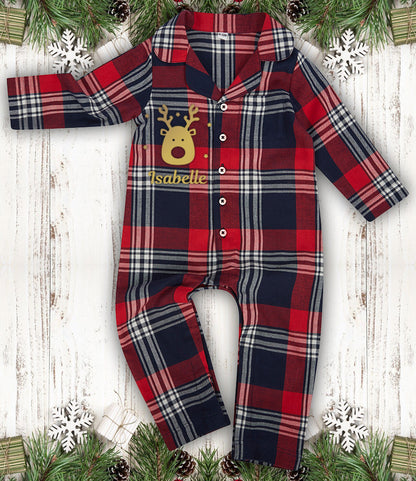 Personalised Matching Family Christmas Pyjamas Reindeer Tartan Design