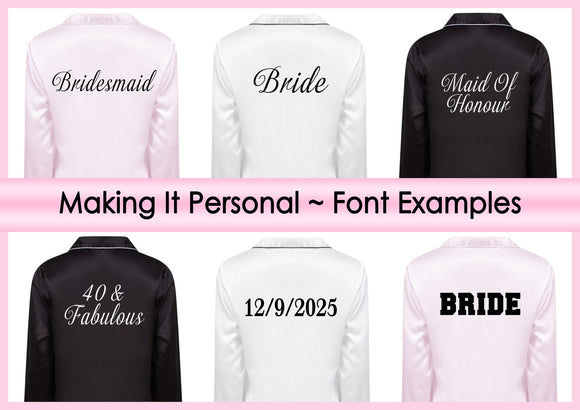 Personalised Satin Pyjamas Matching ~ Bride ~ Bridesmaids ~ Wedding ~ Name ~ Initial ~ Birthday ~ Mothers Day ~ Gift Idea