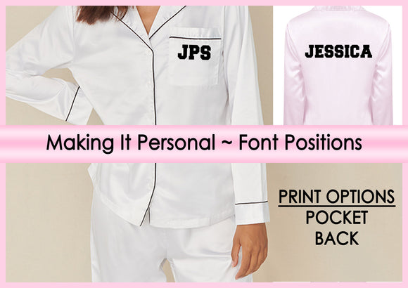 Personalised Satin Pyjamas Matching ~ Bride ~ Bridesmaids ~ Wedding ~ Name ~ Initial ~ Birthday ~ Mothers Day ~ Gift Idea