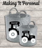 Personalised Childs Tractor Toy Bag Kids Toy Basket Toy Felt Trug Toy Storage Bag Birthday Gift Idea