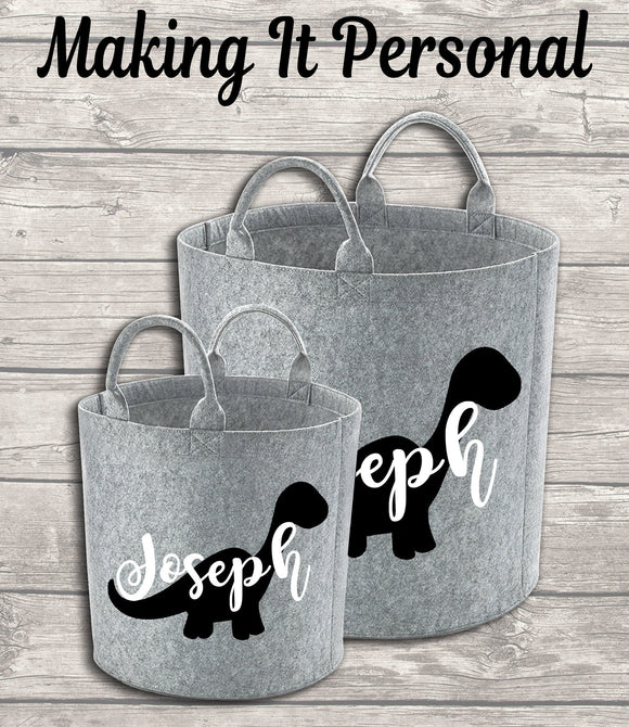 Personalised Childs Dinosaur Toy Bag Kids Toy Basket Toy Felt Trug Toy Storage Bag Birthday Gift Idea