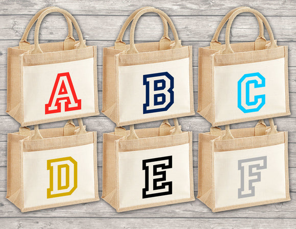 Personalised Initial Jute Bag, Custom Jute Tote, Personalized Jute Tote Bag, Beach Tote Bag, Party Favor Bags, Tote Gift Bag, Burlap Bags