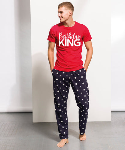 Personalised Pyjamas Birthday King, Birthday Queen, Birthday Diva, Birthday Squad Matching Pyjamas Navy Stars Red Top Loungewear Adult Child