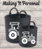 Personalised Childs Tractor Toy Bag Kids Toy Basket Toy Felt Trug Toy Storage Bag Birthday Gift Idea