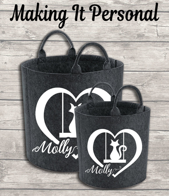 Personalised Cat Toy Bag Cat Toy Basket Cat Toy Felt Trug Cat Toy Storage Bag