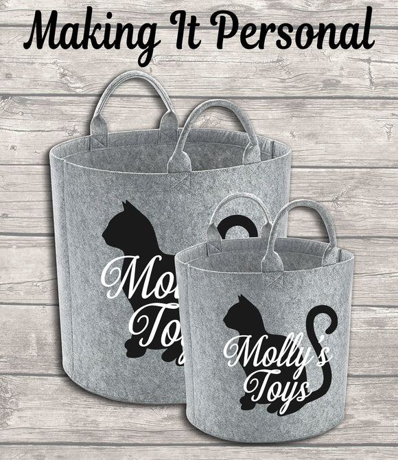 Personalised Cat Toy Bag Cat Toy Basket Cat Toy Felt Trug Cat Toy Storage Bag