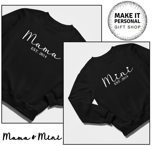 Personalised Mama and Mini EST Sweatshirt, Mother's Day Gift, Mummy Birthday Gift, New Mum Gift