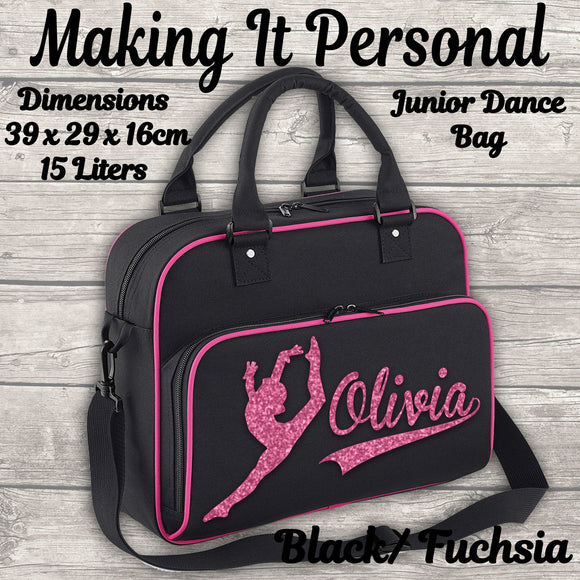 Personalised Girls Junior Dance Bag ADD YOUR NAME Black and Pink