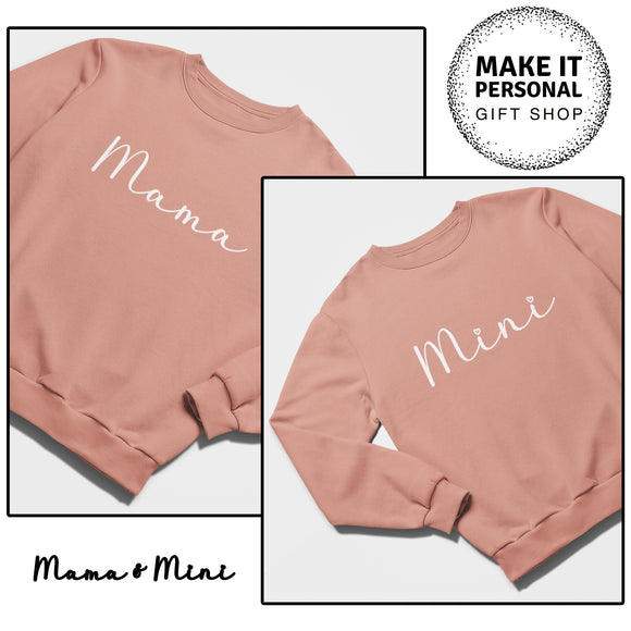 Personalised Mama and Mini EST Dusty Pink Sweatshirt, Mother's Day Gift, Mummy Birthday Gift, New Mum Gift