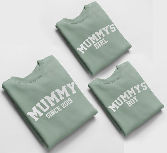 Dusty Green Matching Jumpers, Mummy Since, Mummy's Girl, Mummy's Boy Mother's Day Gift, Birthday Gift