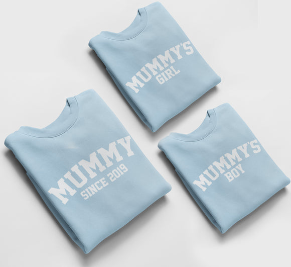 Sky Blue Matching Jumpers, Mummy Since, Mummy's Girl, Mummy's Boy Mother's Day Gift, Birthday Gift